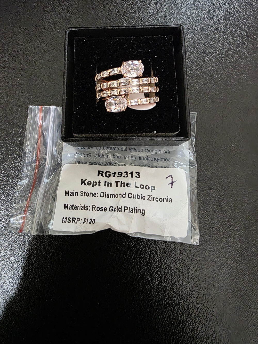 Rose Gold Plated Cubic Zirconia Kept In The Loop Ring - Size 7